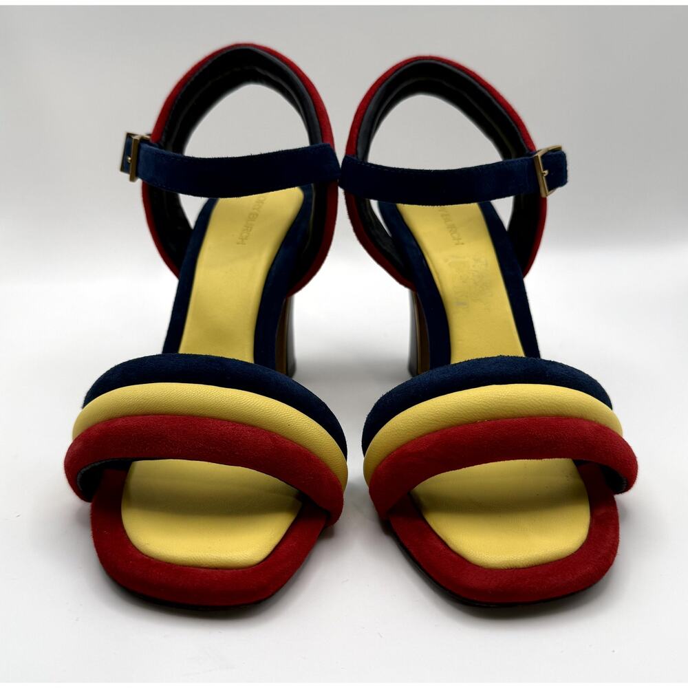 Tory Burch leather Sandals Sz 7 multicolor suede (red, blue, and yellow)